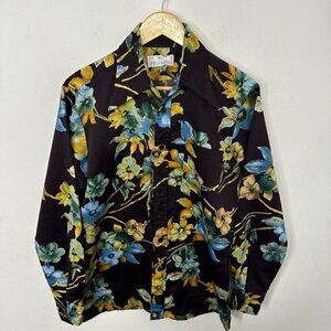 Vintage 70s Disco Pegasus Men M 15.5 Floral Brown Shirt